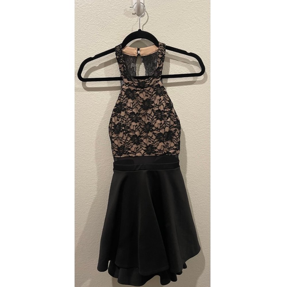 HONEY AND ROSIE Black And Nude Lace Mini Dress
